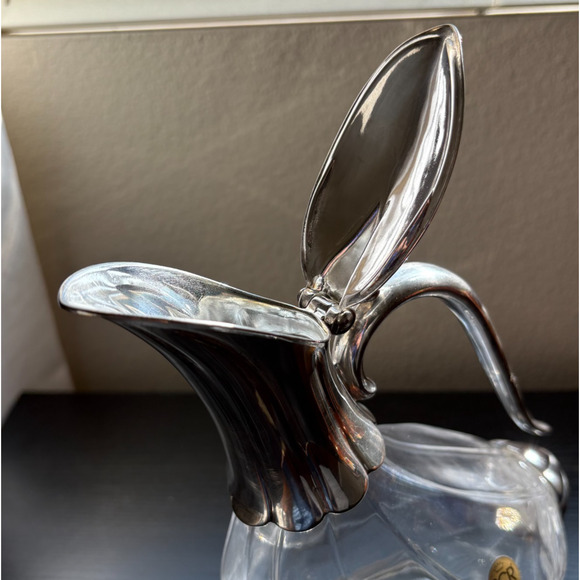 Vintage Royal Crystal Rock Glass and Silver plate Duck Swan Decanter Pitcher MCM - Picture 6 of 8
